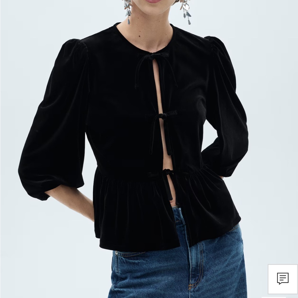 NWT MANGO VELVET BLOUSE WITH BOWS Size S